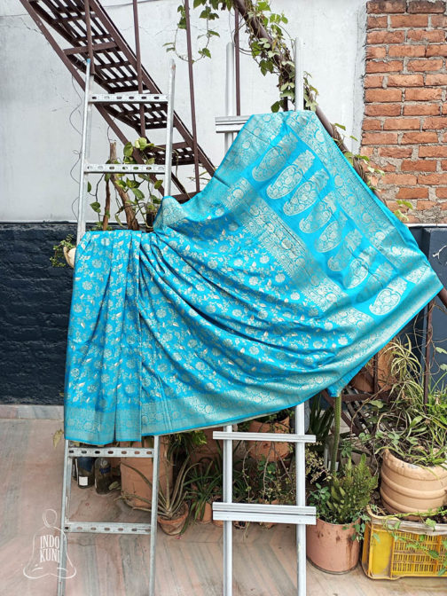 Banarasi Soft Silk azure blue saree