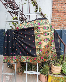 Banarasi Soft Silk Saree In Black With Bootedaar Heavy Golden Zari Border and Anchal With Resham Minakari