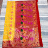 Banarasi Soft Silk Saree yellow and red Ghatchola weave with minakari work in zari and resham thread