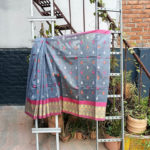 Banarasi pure mercerized silk cotton grey base saree with pink orange and white boota