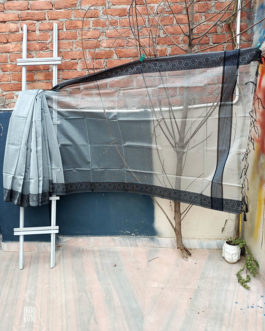 Banarasi Pure Grey Super Net Saree With Black Resham Floral Pattern Border