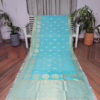 Banarasi Soft Silk Sky Blue Saree With Floral Boota All Over In Bright Golden Zari