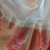 Banarasi Soft Silk In White With Big Circular Zari Boota And Resham Meenakari Floral And Mor Figure Work And Red Border