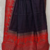 Banarasi Soft Silk In Plain Black With Red Border And Anchal In Antique Zari Peacock Figure Weave