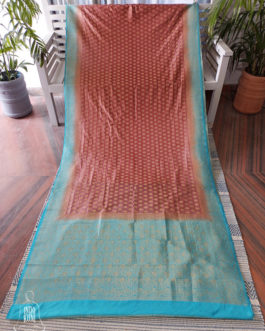 Banarasi Soft Silk Saree In Brown With Blue border and Small Golden Zari Paisley Boota
