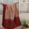 Banarasi Soft Silk Saree In Beige With Red border and Antique Zari Paisley Boota All Over