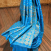Banarasi Soft Silk Saree In Azure Blue Small Boota All Over With Circular Boota Border And Paisley Weave Anchal In Bright Golden Zari Weave