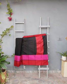 Banarasi Mercerized Cotton Black Base Skirt Border In Red And Magenta Woven Stripes