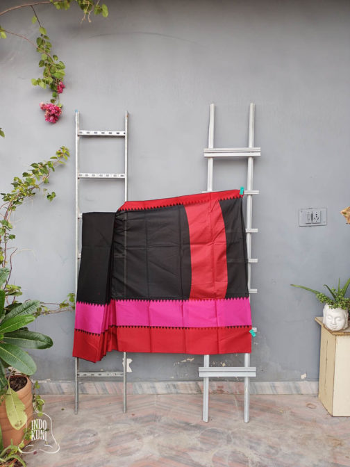 Banarasi Mercerized Cotton Black Base Skirt Border In Red And Magenta Woven Stripes