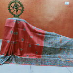 Madhubani Print Semi Gheecha Silk Saree In Red with Full Anchal Intricate Hand Painting