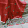 Madhubani Print Semi Gheecha Silk Saree In Red with Full Anchal Intricate Hand Painting