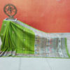 Madhubani Print Semi Gheecha Silk Saree In Light Green Full anchal Intricate Hand Painting