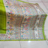 Madhubani Print Semi Gheecha Silk Saree In Light Green Full anchal Intricate Hand Painting