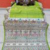 Madhubani Print Semi Gheecha Silk Saree In Light Green Full anchal Intricate Hand Painting