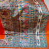 Madhubani Print Semi Gheecha Silk Saree In Orange And Full Anchal With Intricate Hand Painting