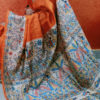 Madhubani Print Semi Gheecha Silk Saree In Orange And Full Anchal With Intricate Hand Painting