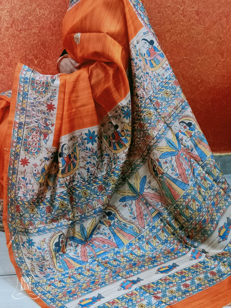 Party Wear Madhubani Hand Painted Pure Dupion Raw Silk Handloom Saree . at  Best Price in Raigarh | Manisha Silk Weaves