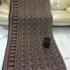 Kalamkari Cotton Black Saree With Broad Running Border In Black And Beige Mustard Maroon Ambi Bel Pattern