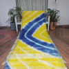 Linen Shibori Saree Yellow And blue Base Thick White Striped Pattern On Body With Silver Zari Border And Anchal