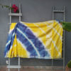 Linen Shibori Saree Yellow And blue Base Thick White Striped Pattern On Body With Silver Zari Border And Anchal