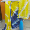 Linen Shibori Saree Yellow And blue Base Thick White Striped Pattern On Body With Silver Zari Border And Anchal