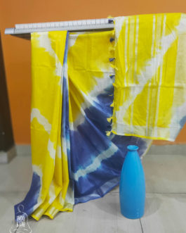 Yellow And Blue Linen Shibori Saree