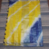 Linen Shibori Saree Yellow And blue Base Thick White Striped Pattern On Body With Silver Zari Border And Anchal