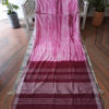 Linen Shibori Saree Mauve And White Colored Pattern On Body With Silver Zari Border And Anchal