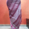 Linen Shibori Saree Mauve And White Colored Pattern On Body With Silver Zari Border And Anchal