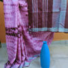 Linen Shibori Saree Mauve And White Colored Pattern On Body With Silver Zari Border And Anchal