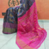 Ikkat Soft Silk Saree In Black And Purple With Gold Border And Pink Anchal