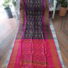 Ikkat Soft Silk Saree In Black And Purple With Gold Border And Pink Anchal