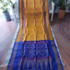 Ikkat Soft Silk Saree In Mustard With Purple Anchal