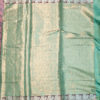 Banarasi Chinia Silk Pastel Green Saree With Orange Green Purple Resham flower motif And Zari Rose Boota Jangla Weave With Meenakari And Heavy Zari Border And Anchal Work