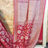 Banarasi Khaddi Georgette Peach Saree with golden zari full floral bel jangla weave heavy border and anchal
