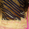 Banarasi Khaddi Georgette Black Saree with golden zari lehariya weave heavy border and anchal in pink base with zari work with plain blouse with zari border