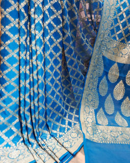 Banarasi Khaddi Georgette Deep Blue Saree With Golden Zari