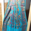 Banarasi Pure Chiffon plain light blue Saree with deep brown pink and orange resham work floral bel border and anchal