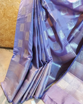 Banarasi Chinia Silk Mauve Saree With Copper And Silver Zari Rectangular Block With Paisley Motif Weave And Anchal Work