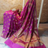 Banarasi Chinia Silk Magenta Saree With Copper Zari Paisley Weave All Over With Zari Border And Heavy Anchal