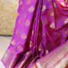 Banarasi Chinia Silk Magenta Saree With Copper Zari Paisley Weave All Over With Zari Border And Heavy Anchal