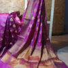 Banarasi Chinia Silk Magenta Saree With Copper Zari Paisley Weave All Over With Zari Border And Heavy Anchal