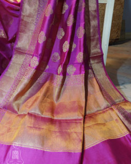 Banarasi Chinia Silk Magenta Saree With Copper Zari Paisley Weave All Over With Zari Border And Heavy Anchal