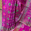 Banarasi Chiffon Magenta Patola saree with zari and resham meenakari jaal work with floral boota anchal and border with resham meenakari