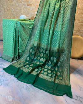 Banarasi Khaddi Georgette Light Green Saree With Copper Zari