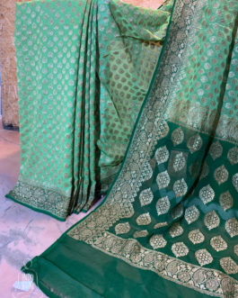 Banarasi Khaddi Georgette Light Green Saree With Copper Zari