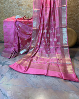 Banarasi Chinia Silk Pink Saree With Golden Zari