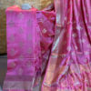 Banarasi Chinia Silk Pink saree golden zari paisley weave all over with zari border and heavy anchal