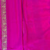 Banarasi Khaddi Georgette Off White saree with small paisley copper zari boota Purple border and anchal with heavy zari floral bel boota work