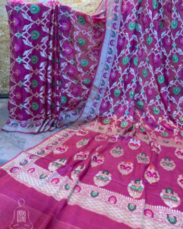 Banarasi Chiffon Mauve Patola saree with zari work and resham meenakari jaal work with floral boota anchal and border with resham meenakari